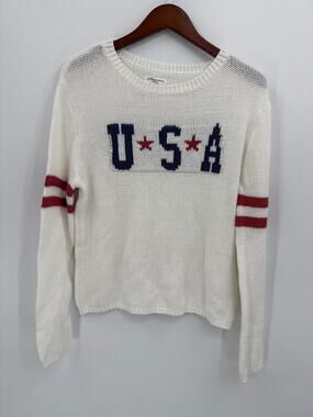 Grayson Threads USA Fisherman Knit Sweater Ivory Americana Medium Cotton Blend